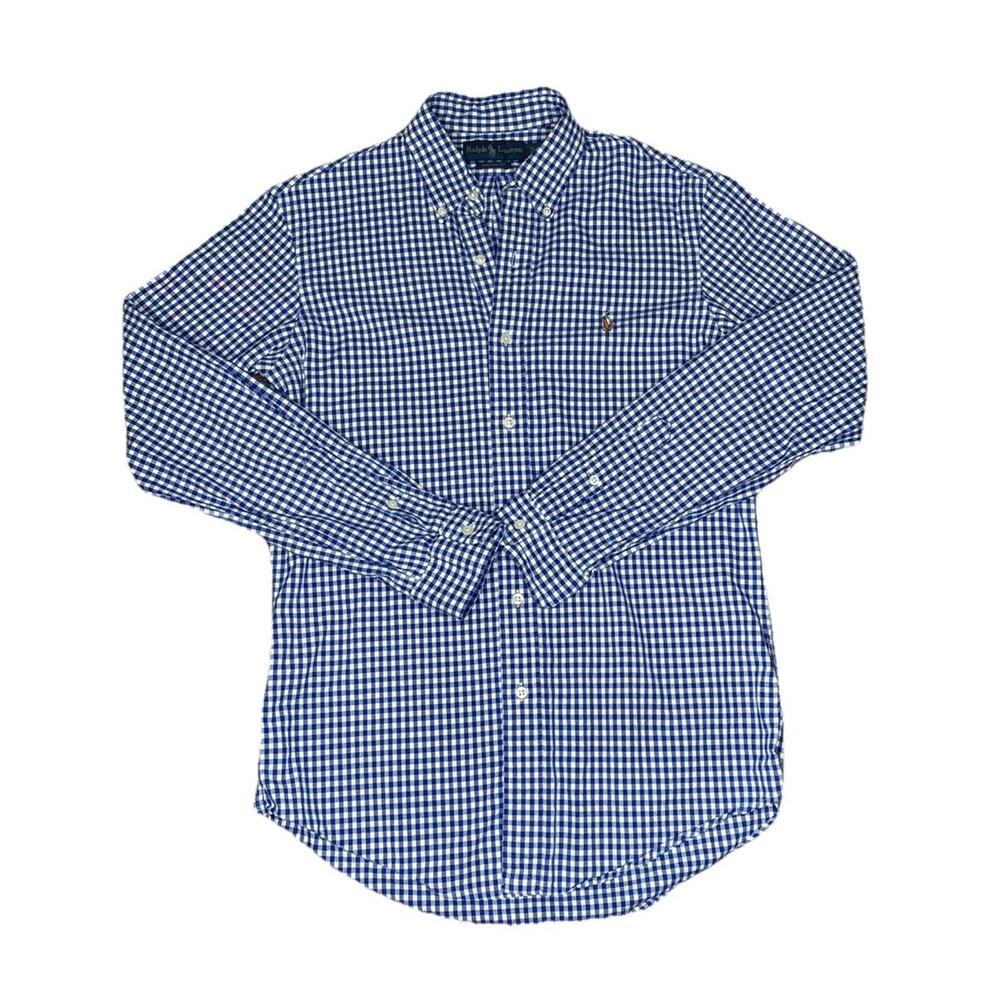 Ralph Lauren Men's Button Front Blue Checkered Shirt Size Medium Custom Fit